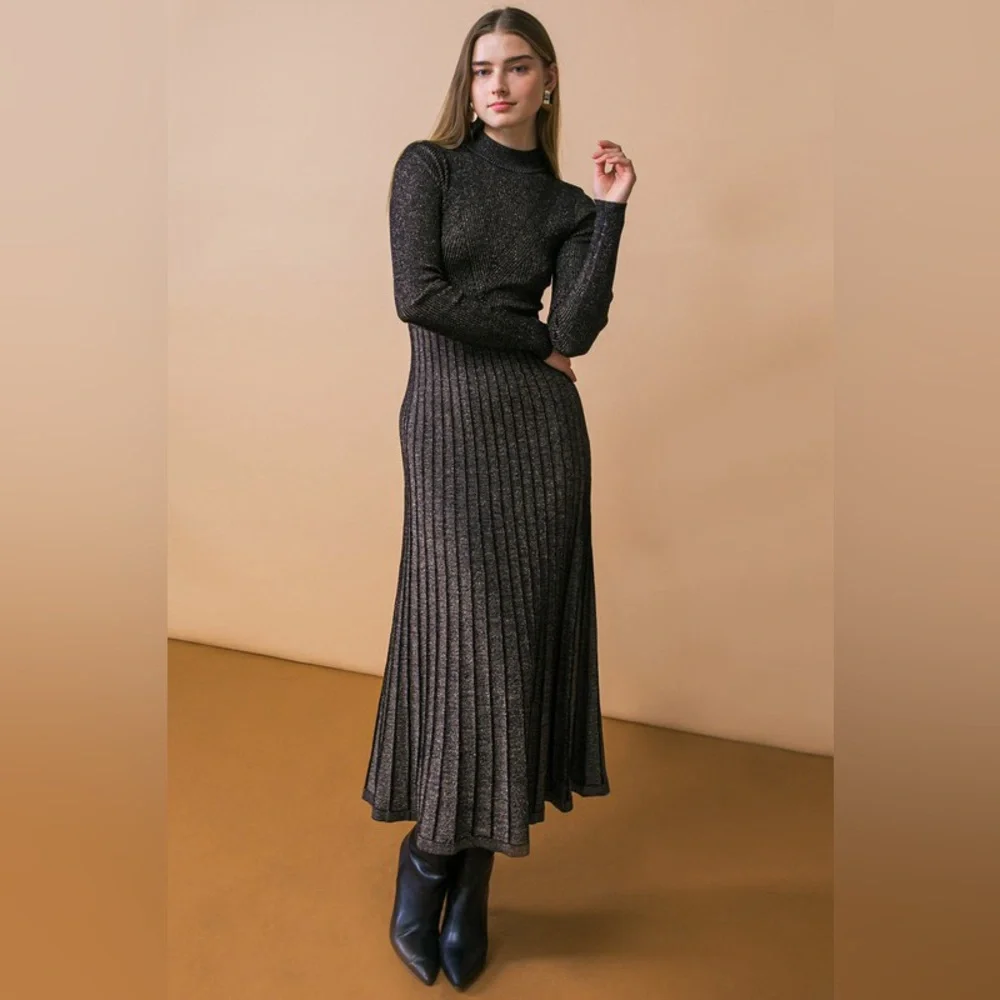 Black Metallic Knit Sweater Dress - Picture 3 of 5